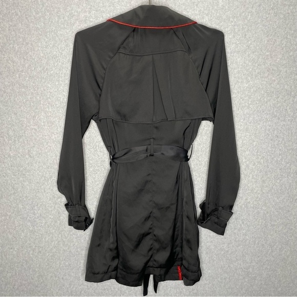 Bebe Satin Y2K Goth Dark Academia Black Belted Longline Jacket - Picture 5 of 5